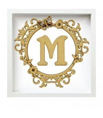 Laser Cut Box Frame Fancy Swirls Hoop With Personalised Initial and 3D Butterflies and Flowers